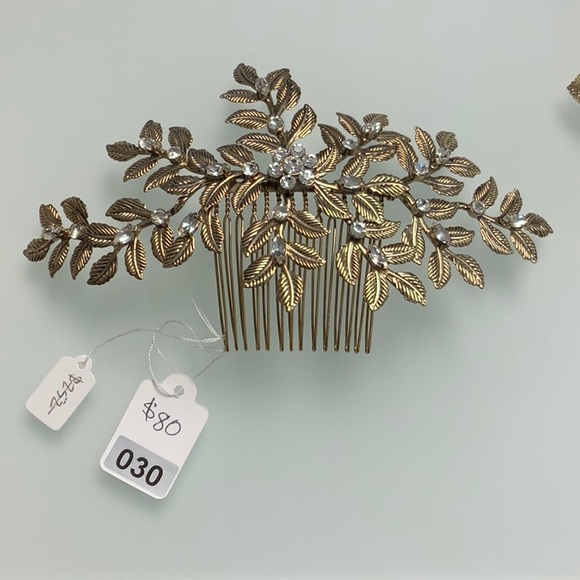 Gold Bridal Crystal Leaf Hair Comb Piece main image 6